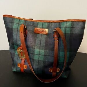 Dooney & Bourke Plaid Tote in Green and Blue